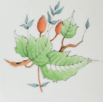 Herendi csipkebogyó mintás leveles kínáló. Kézzel festett, jelzett, hibátlan. 23,5x20 cm