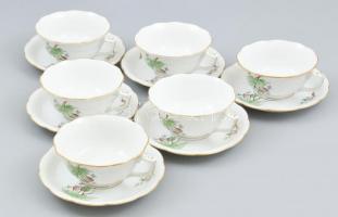 Herendi csipkebogyó mintás, kosár nyomott, 6db teáscsésze aljjal. Kézzel festett, jelzett, hibátlan.