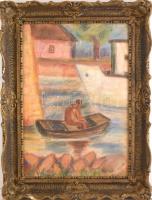 Egry József jelzéssel: Csónakos ember. Pasztell, papír. Üvegezett, sérült, fa keretben. 58x40 cm