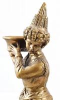 Figurális mécsestartó, öntött patinázott bronz, porcelán talapzaton, jelzett, hibátlan m: 51cm