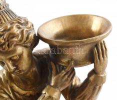 Figurális mécsestartó, öntött patinázott bronz, porcelán talapzaton, jelzett, hibátlan m: 51cm