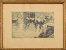 Sz. Gyenes Lajos (1890-1971): Venezia, gondolák. Rézkarc, papír, jelzett, lap széle foltos, üvegezett fakeretben, 21×33 cm