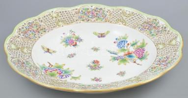 Herendi Viktória (8400/VBO) monumentális mintás áttört porcelán tál, kézzel festett, jelzett, hibátl...