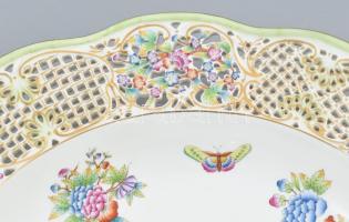 Herendi Viktória (8400/VBO) monumentális mintás áttört porcelán tál, kézzel festett, jelzett, hibátl...