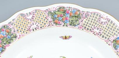 Herendi Rothschild (8400/RO) monumentális mintás áttört porcelán tál, kézzel festett, jelzett, hibát...