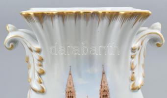 Herendi virágmintás barokkos váza, másik oldalán: Szegedi dóm , kézzel festett, jelzett, hibátlan, m...