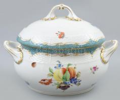 Herendi CFR Fruits / gyümölcs mintás leveses tál, kézzel festett porcelán, jelzett, hibátlan, 30x20x...