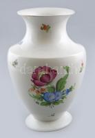 Herendi / Óherendi virágmintás váza. Kézzel festett, jelzett, kopott, gyárilag ferdén készítették. m: 23 cm
