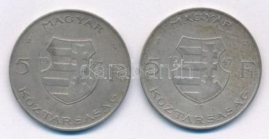 1947. 5Ft Ag "Kossuth" (2x) T:3 patina 
Adamo F8.1