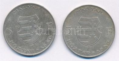 1947. 5Ft Ag "Kossuth" (2x) T:3 patina 
Adamo F8.1