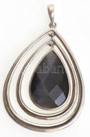 Ezüst (Ag) csepp alakú, jelzés nélküli medál fekete kővel. 16 g 5,5 cm