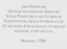 Jani Pannonii Quinquecclesiensis Episcopi, Sylva Panegyrica ad Guarinum Veronensem, praeceptorem suu...