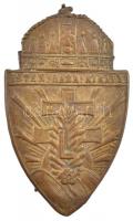~1930-1940. Isten-Haza-Király bronz, koronás Levente sapkajelvény zománcozás nélkül (55x32mm) T:2- rögzítőpánt hiányzik
