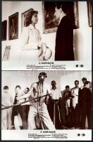 1985 ,,A tanítványok című magyar film jelenetei és szereplői (köztük Eperjes Károly, Cserhalmi György, Básti Juli), 10 db vintage produkciós filmfotó, ezüst zselatinos fotópapíron, barna tónusban, 18x24 cm