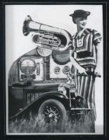 cca 1940 előtti kollázs, ismeretlen művész alkotásának későbbi prezentációja miniatűr fotón, ezüst zselatinos fotópapíron, 5,1x4 cm