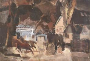 Gaál Imre Péter (1921-2013): Lovak. Olaj, farost, jelzett, 55x80,5 cm