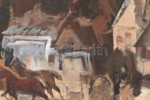 Gaál Imre Péter (1921-2013): Lovak. Olaj, farost, jelzett, 55x80,5 cm