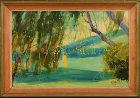 Veres Péter (1943-2004): Sétáló. Olaj, farost, jelzett, fakeretben, 25×38,5 cm.