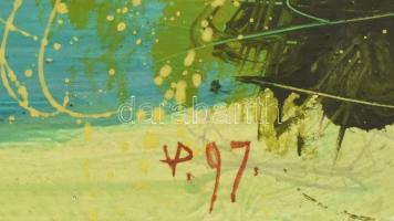 Veres Péter (1943-2004): Sétáló. Olaj, farost, jelzett, fakeretben, 25×38,5 cm