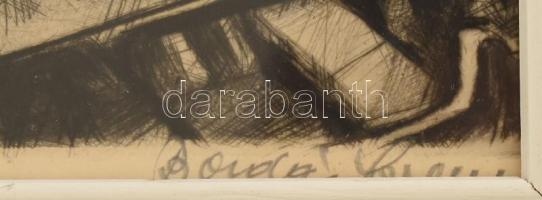 Bordás Ferenc (1911-1982): Halászok. Rézkarc, papír, jelzett, szakadással, üvegezett fakeretben, 28×...