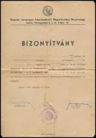 1942 Sopron, Sopron vármegye Iskolánkívüli Népművelési Bizottsága által kiállított bizonyítvány népművelési előadóképző tanfolyam elvégzéséről, aláírásokkal, pecséttel
