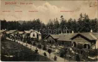 1911 Bártfafürdő, Bardejovské Kúpele, Bardiov, Bardejov; Felső Úri utca, Adrien villa, Sándor lak, Budapest villa, Kaczvinszky villa. Eschwig és Hajts kiadása. Hajts Kornél felvétele / street view, villas (EB)