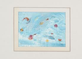 Biró Attila (?-): Víz alatti világ. Olaj, papír, jelzett, paszpartuban. 16,5×22,5 cm