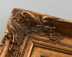 Jelzés nélkül: Vízparti táj csónakázókkal. Olaj, fa. Dekoratív fakeretben. 13×18 cm