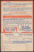 cca 1930-1940 Ujhelyi és Társa M. Kir. Osztálysorsjáték kétoldalas reklám- és megrendelőlap