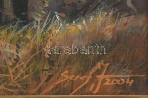 Seres jelzéssel (János?): Vaddisznók. Olaj, farost. Dekoratív fakeretben. 32×44 cm