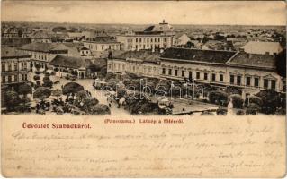 1905 Szabadka, Subotica; Fő tér, piac, villamos, Heumann Mór üzlete / main square, market, tram, shops (fl)