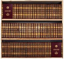 1894-1907 Jókai Mór összes művei Nemzeti kiadás 100 kötetben kompletten. Révai, Franklin nyomda A Jókai-jubileum és a nemzeti diszkiadás története az előfizetők névsorával és a száz kötet részletes tartalomjegyzékével, valamint Jókai összes irásainak bibliographiájával. Kiadói, egységes, dombornyomással díszített, gerincén festett, aranyozott egészvászon-kötésben, a kötéstáblán Jókai aranyozott, dombornyomású arcképével. Minden kötet kiváló állapotban!