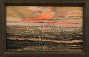 Jelzés nélkül: Tengerparti naplemente. Akvarell, papír. Fakeretben. 18x29,5 cm