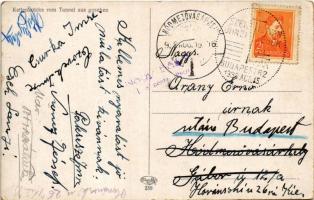 1938 Budapest I. Lánchíd az Alagútból nézve, 14-es számú autóbusz, automobilok + "1938 Szent Is...