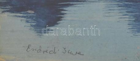 Endrédi Imre jelzéssel: Vízparti táj. Tempera, papír. Üvegezett fakeretben. 25x35 cm