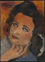 Fried jelzéssel: Női portré. Olaj, karton. Vetemedett. 22x16 cm.