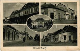 1944 Csap, Cop, Chop; vasútállomás, Kazinczy Sándor, Sermer Sámuel üzlete / railway station, shops (Rb)