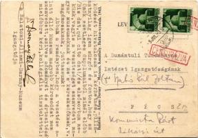 1945 Keszthely, Balatoni - Állami Darnay - Múzeum. Hátoldalon Dr. Darnay Béla igazgató levele és alá...