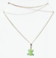 Ezüst(Ag) fantáziaszemes nyaklánc béka medállal, jelzett, h: 40 cm, bruttó: 3,8 g