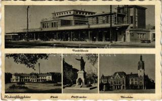 1942 Kiskunfélegyháza, vasútállomás, fürdő, Petőfi szobor, városháza. Blaskovich Jenő és Társa kiadása (EK)