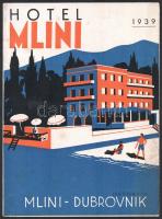 1939 Hotel Mlini, Mlini - Dubrovnik, német nyelvű idegenforgalmi prospektus, fekete-fehér fotókkal, térképpel,