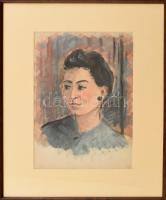 Jelzés nélkül: Női portré. Akvarell, papír. Fakeretben. 28×19 cm