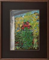 Jelzés nélkül: Virágzó kert. Akvarell, papír. Üvegezett fakeretben. 28×19 cm
