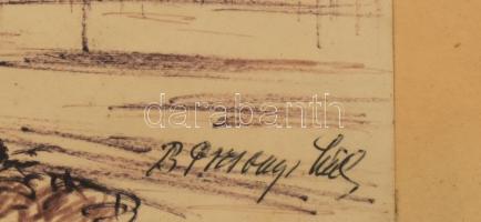 Olvashatatlan jelzéssel: Hegyvidéki táj. Filctoll, papír. Üvegezett fakeretben. 16,5×21,5 cm