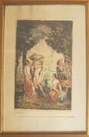 Iványi Grünwald Béla (1867-1940) Prihoda István (1891-1956): Lakoma; színes rézkarc, szignált keretben 60x70 cm