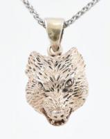 Ezüst(Ag) nyaklánc farkasfejes függővel, jelzett, h: 78 cm, nettó: 8,6 g