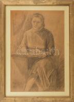 Nagy István jelzéssel: Női portré. Ceruza, papír. Dekoratív, üvegezett, kissé sérült fakeretben. 42×28 cm