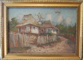 Jelzés nélkül: Faluvég; olaj-farost; keretben (apró festékhibák)