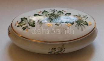 Múlt századi Hollóházi porcelán cukorkatartó, virágos motívummal, szép állapotban és 15cm-es szélességgel