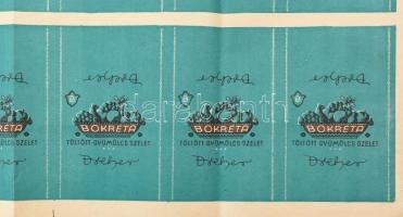 cca 1930-1940 "Dreher Bokréta töltött gyümölcs szelet", vágatlan csokoládé papír nyomai ív...